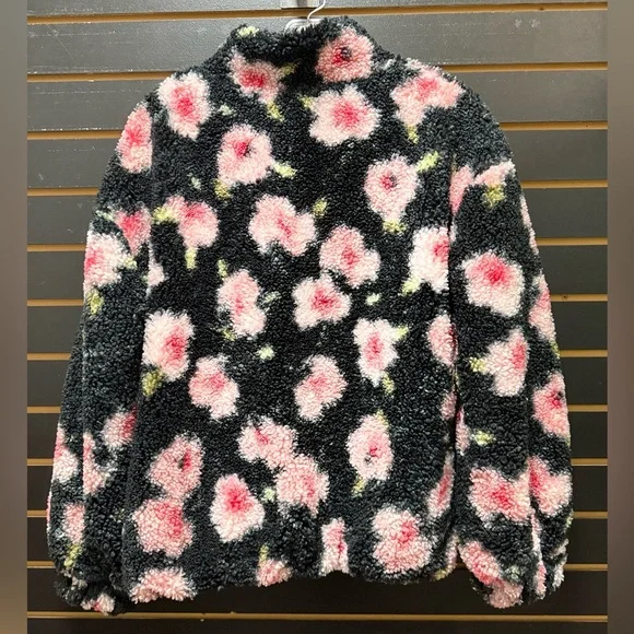 Sandy Liang Floral Sherpa Fleece Jacket Size L Half Zip Cozy Pullover - Picture 4 of 4